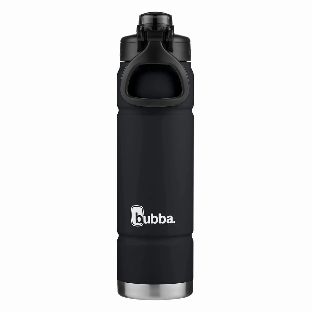 bubba 2166414 Trailblazer Stainless Steel Water Bottle Push Button Lid Rubberized Black Licorice, 24 fl oz.