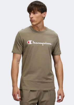 Champion Men's Script Logo Short Sleeve Tee Khaki Green