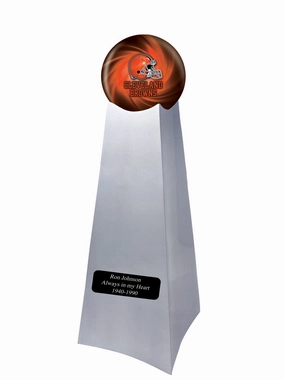 Championship Trophy Cremation Urn with Optional Football and Clevland Browns Ball Decor and Custom Metal Plaque