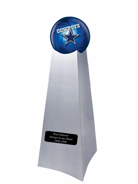 Championship Trophy Cremation Urn with Optional Football and Dallas Cowboys Ball Decor and Custom Metal Plaque