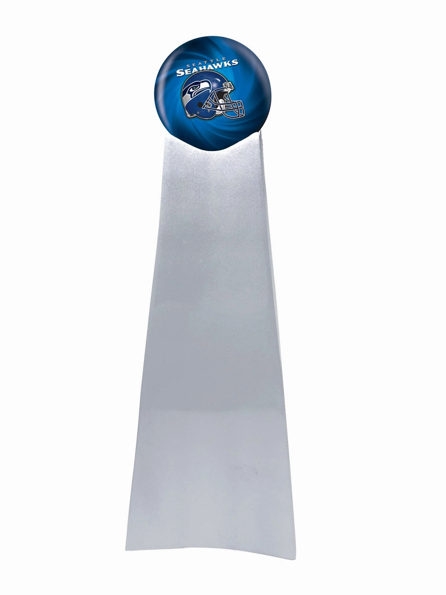 Championship Trophy Cremation Urn with Optional Football and Seattle Seahawks Ball Decor and Custom Metal Plaque