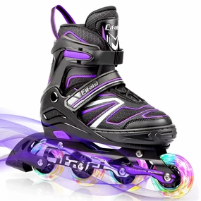 Cifaisi C3-Purple-L Adjustable Inline Skates with Illuminating Wheels for Kids, Purple, L