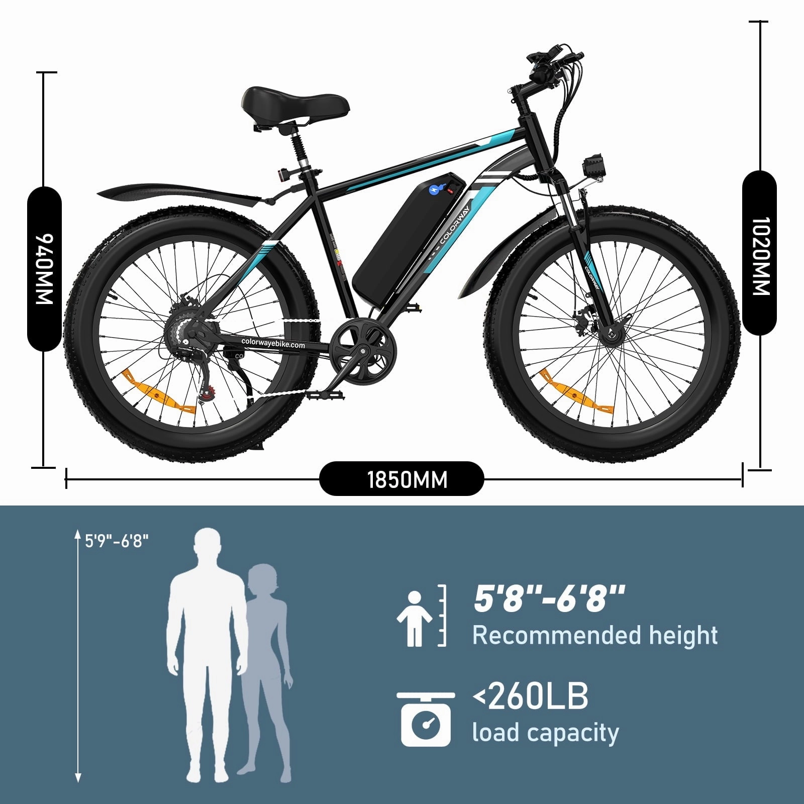 Colorway 26*4.0 Fat Tire 750W 15AH 48V Mountain Electric Bike for Adult UL 2849, Black-4.0Inch