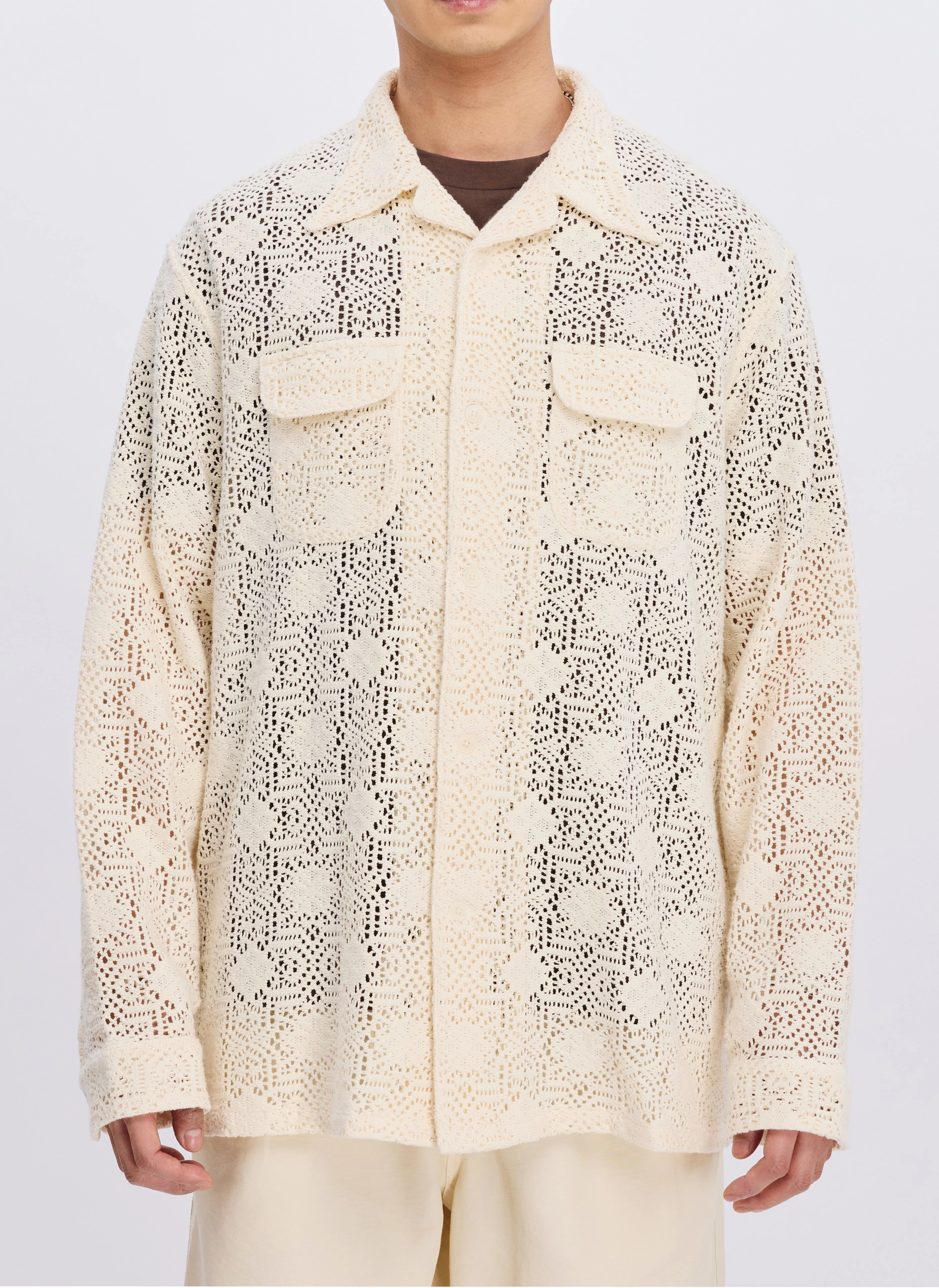 Cotton Lace Long Sleeve Open Collar Shirt