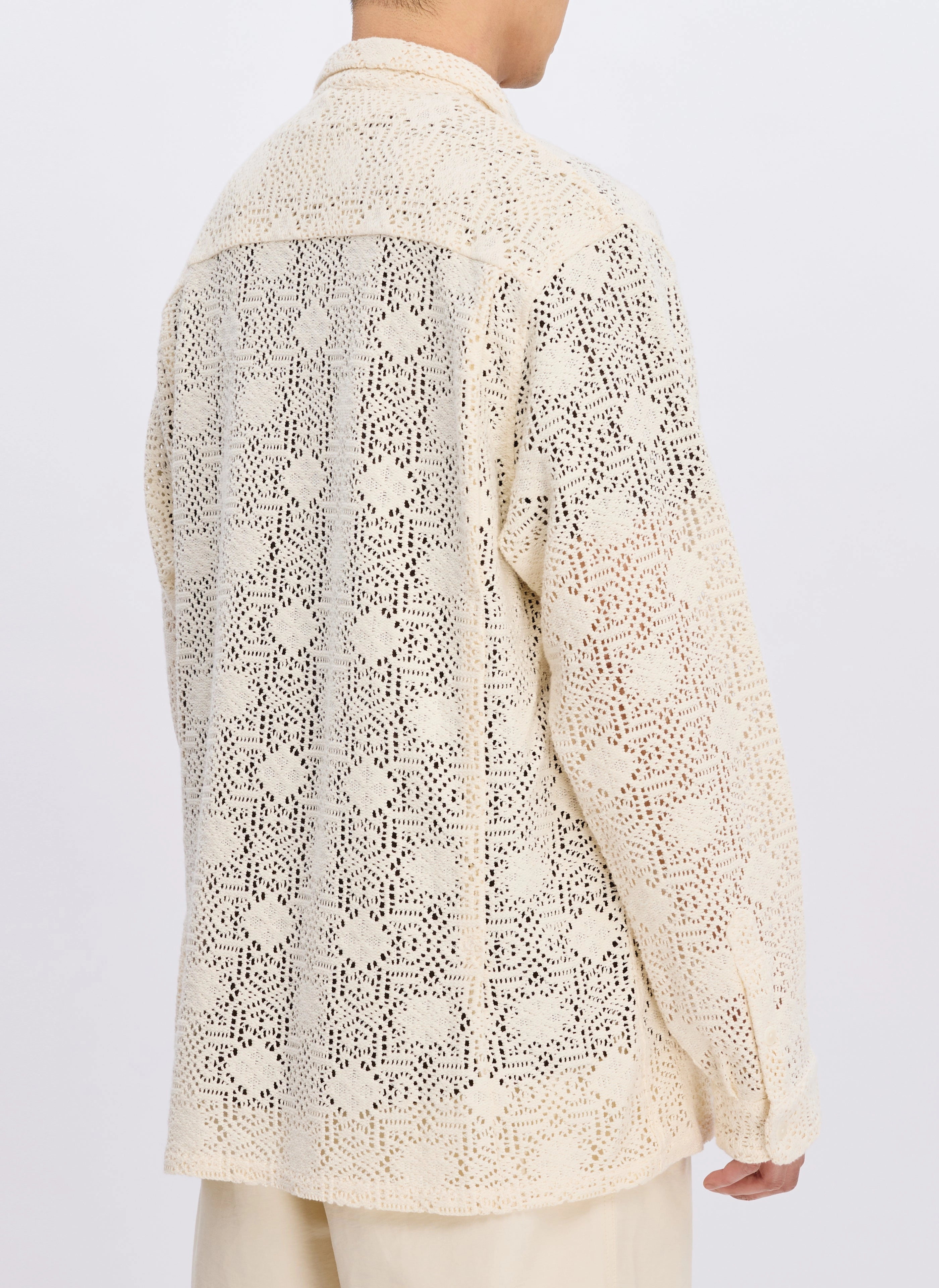 Cotton Lace Long Sleeve Open Collar Shirt