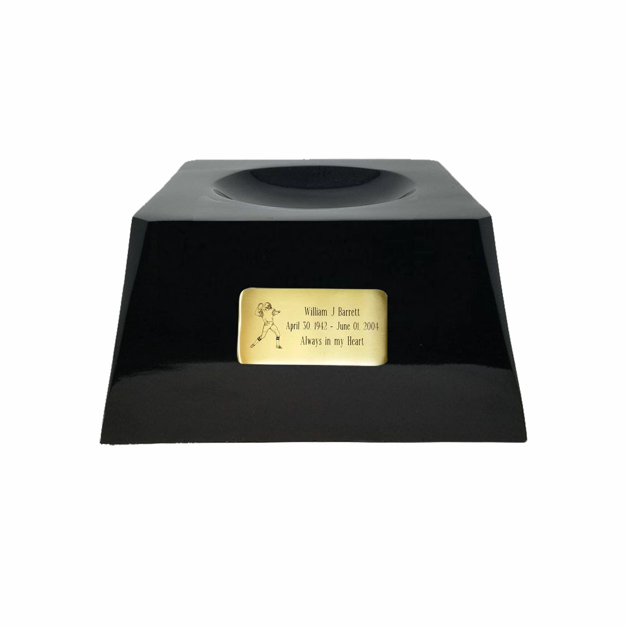 Football Cremation Urn with Optional Denver Broncos Ball Decor and Custom Metal Plaque