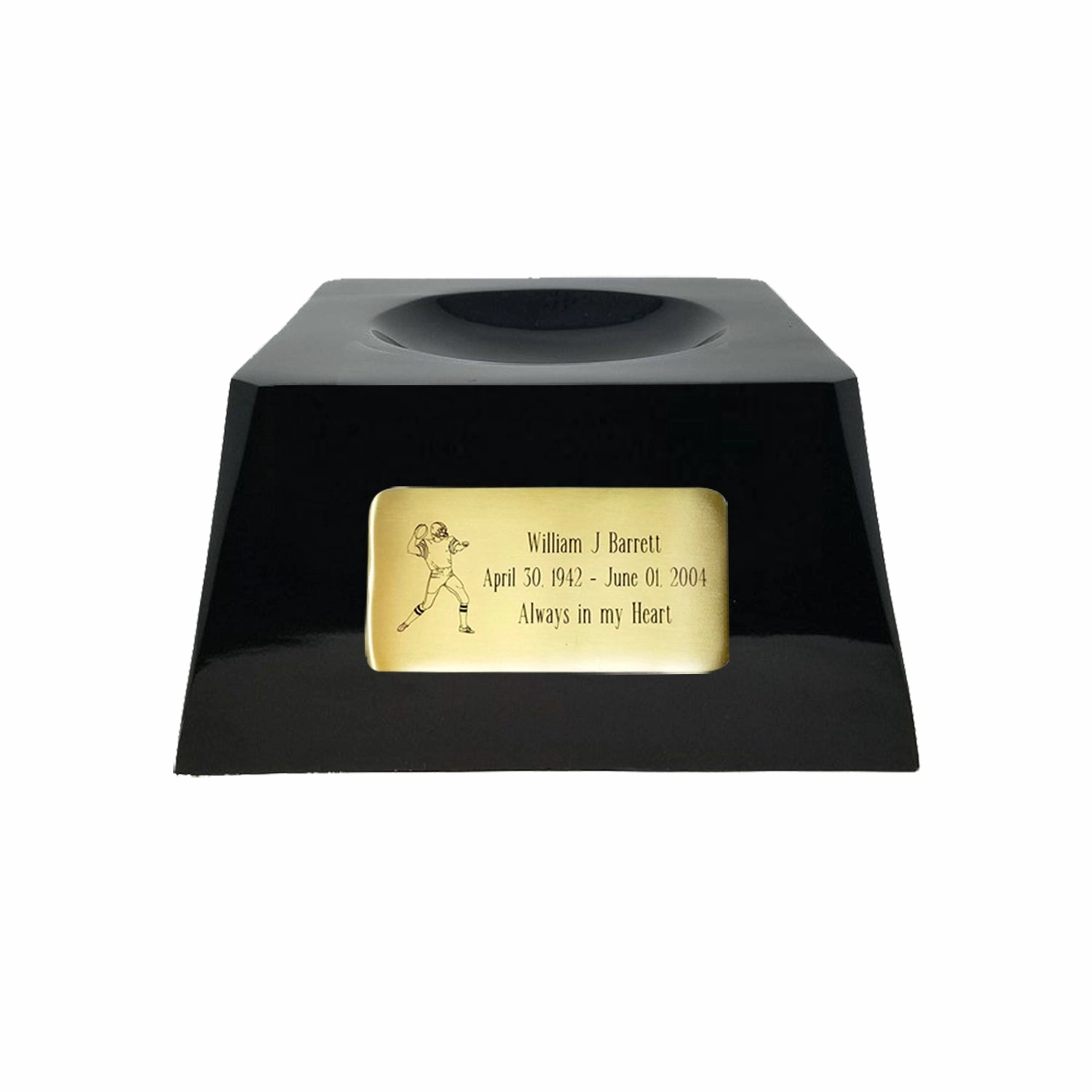Football Cremation Urn with Optional Georgia Bulldogs Ball Decor and Custom Metal Plaque