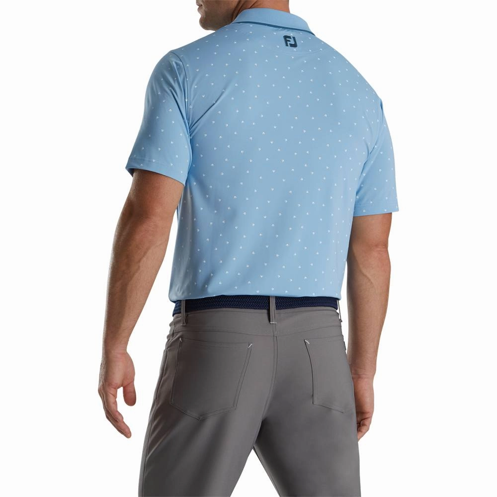 FootJoy Push Play Print Lisle Knit Collar Golf Polo Dusk Blue/White - SS22 Men