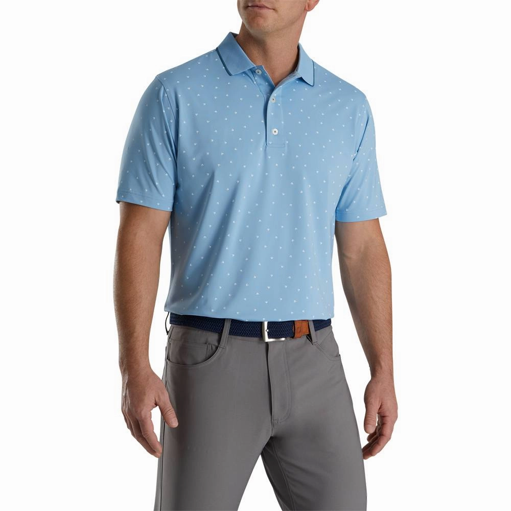 FootJoy Push Play Print Lisle Knit Collar Golf Polo Dusk Blue/White - SS22 Men