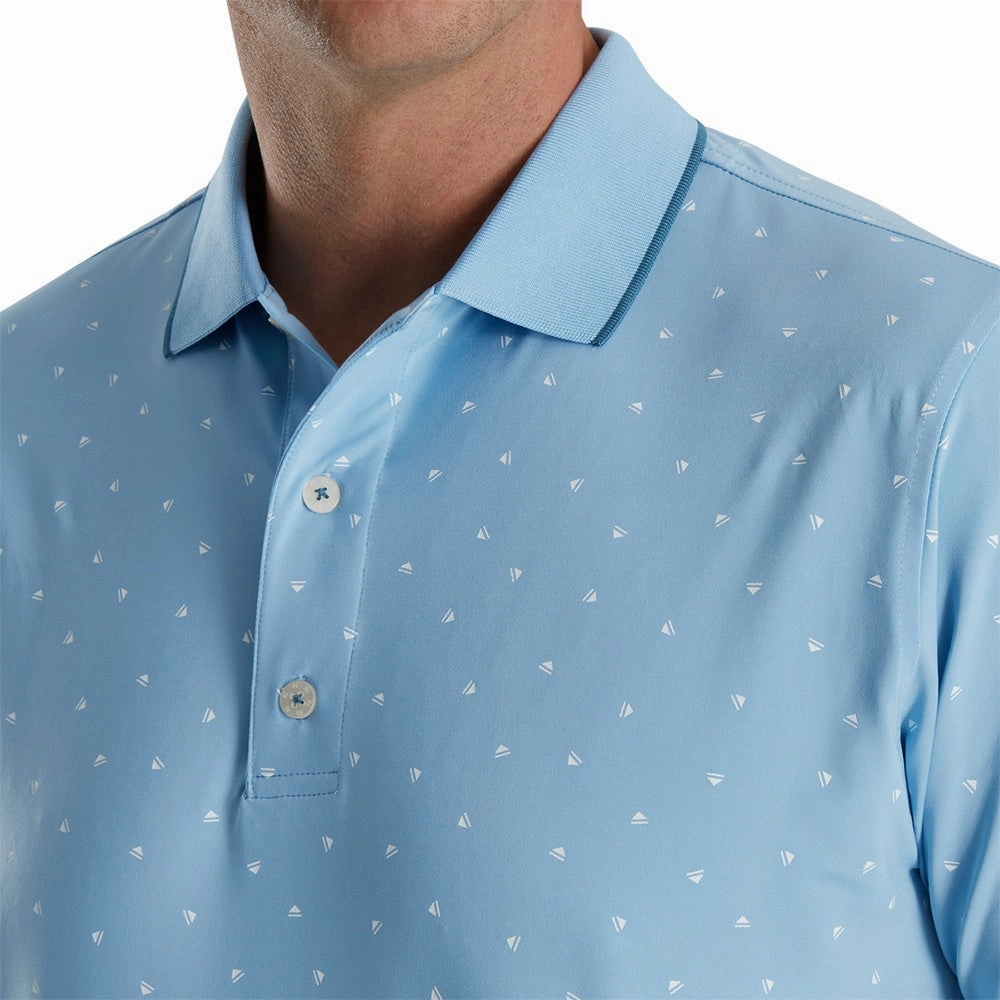 FootJoy Push Play Print Lisle Knit Collar Golf Polo Dusk Blue/White - SS22 Men