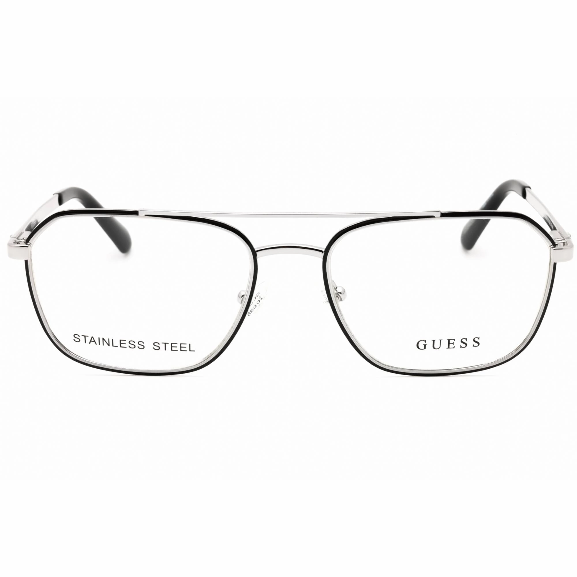 Guess Men's Eyeglasses - Shiny Light Nickeltin Metal Aviator Full Rim | GU50049 010