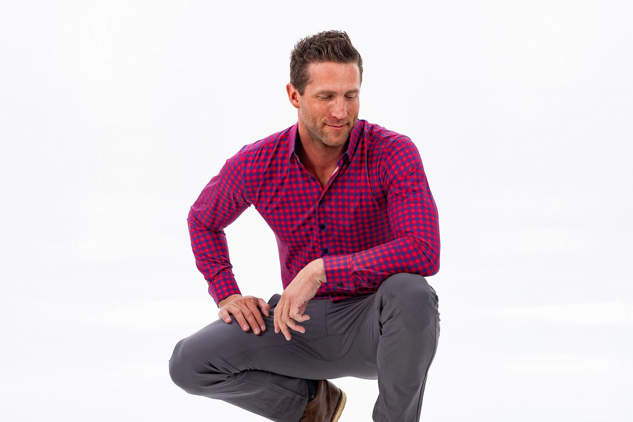 Hustle Sport Shirt - Long Sleeve - Red Navy Gingham