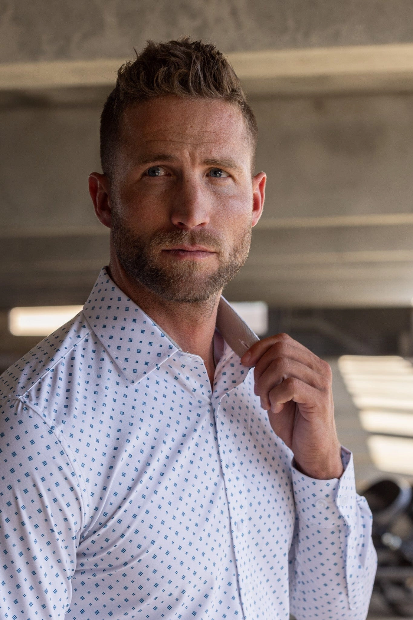 Hustle Sport Shirt - Long Sleeve - White Cobalt Diamond