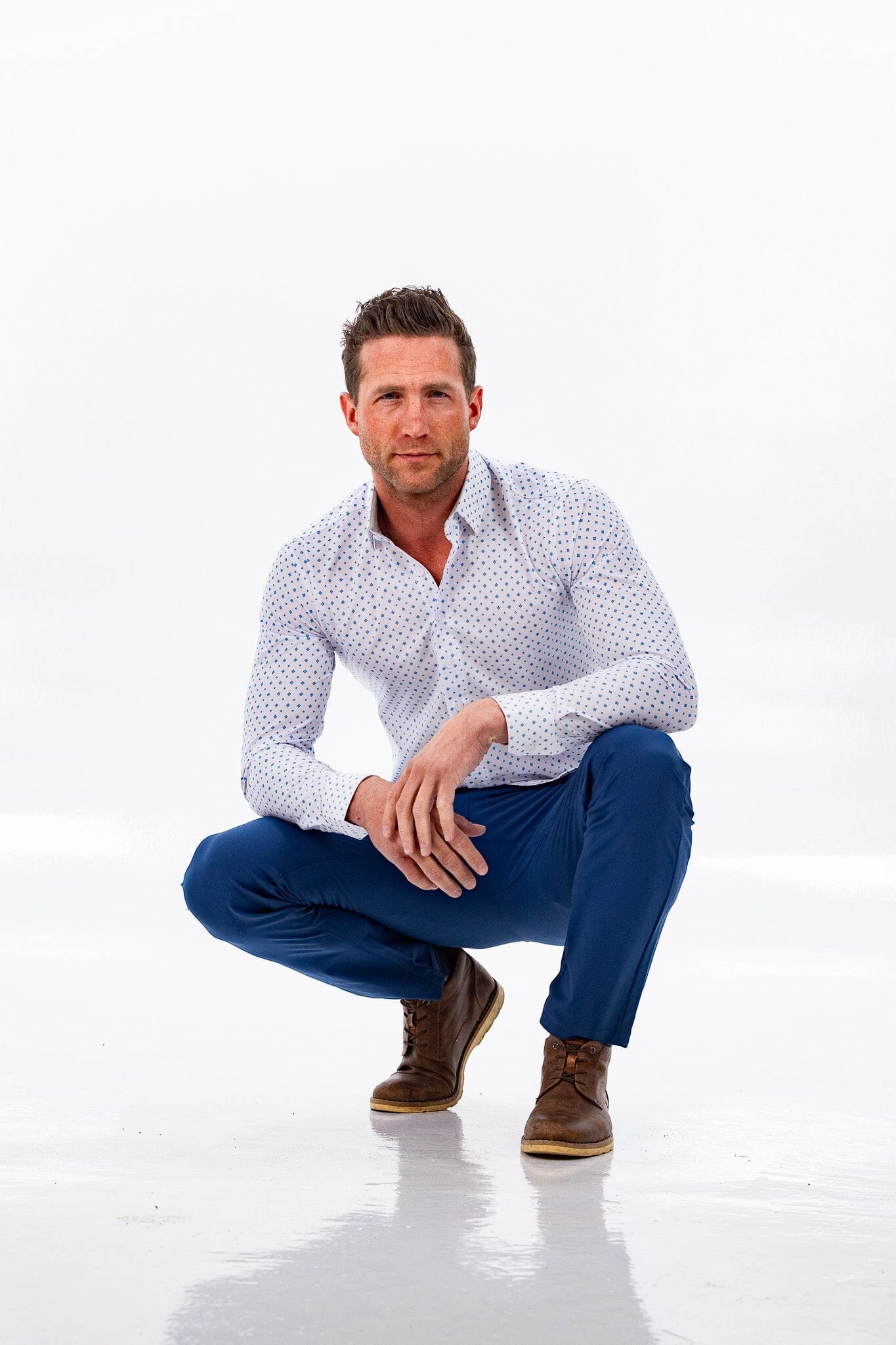 Hustle Sport Shirt - Long Sleeve - White Cobalt Diamond