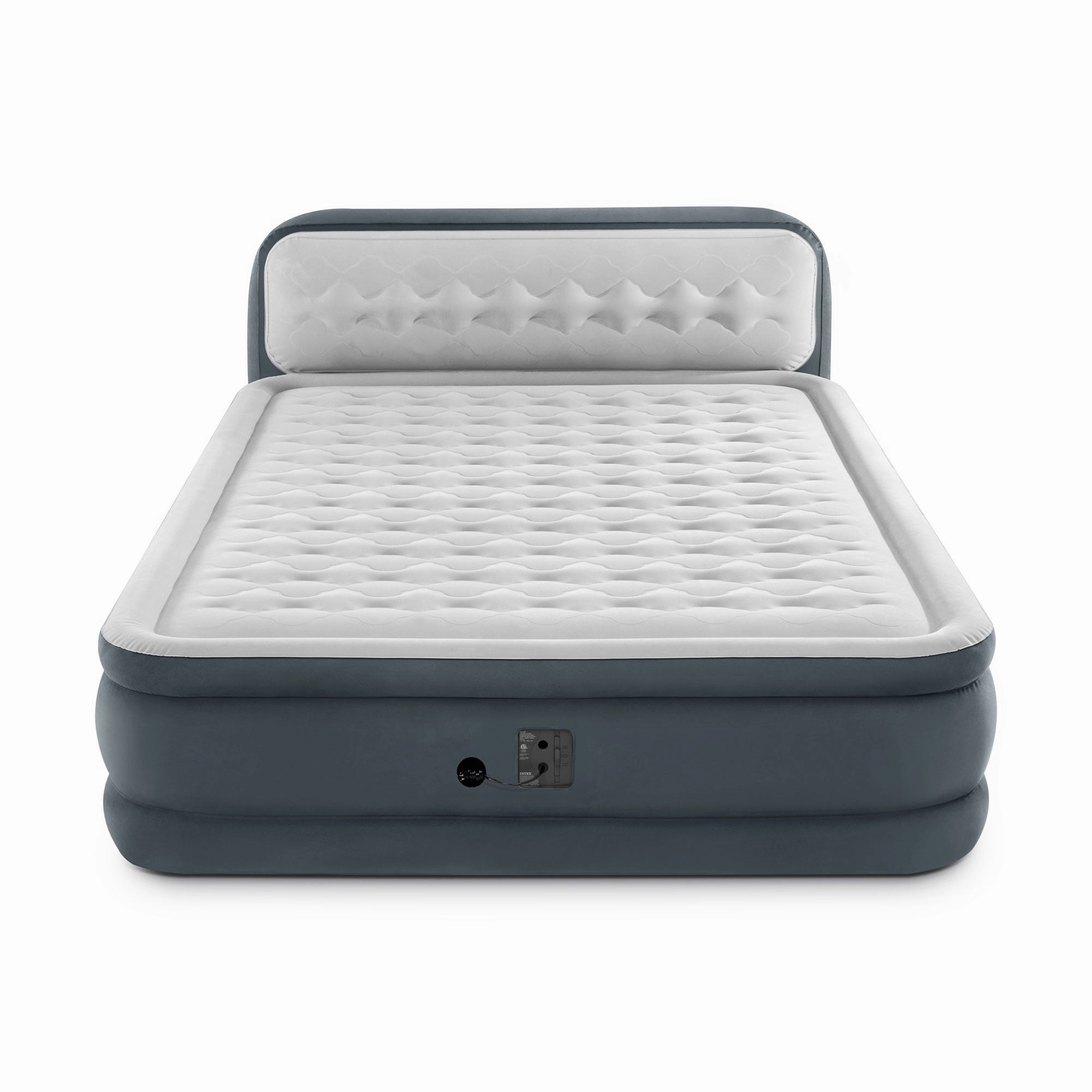Intex 64447ED Dura-Beam Series Headboard Air Mattress with Electric Pump - Gray, Queen