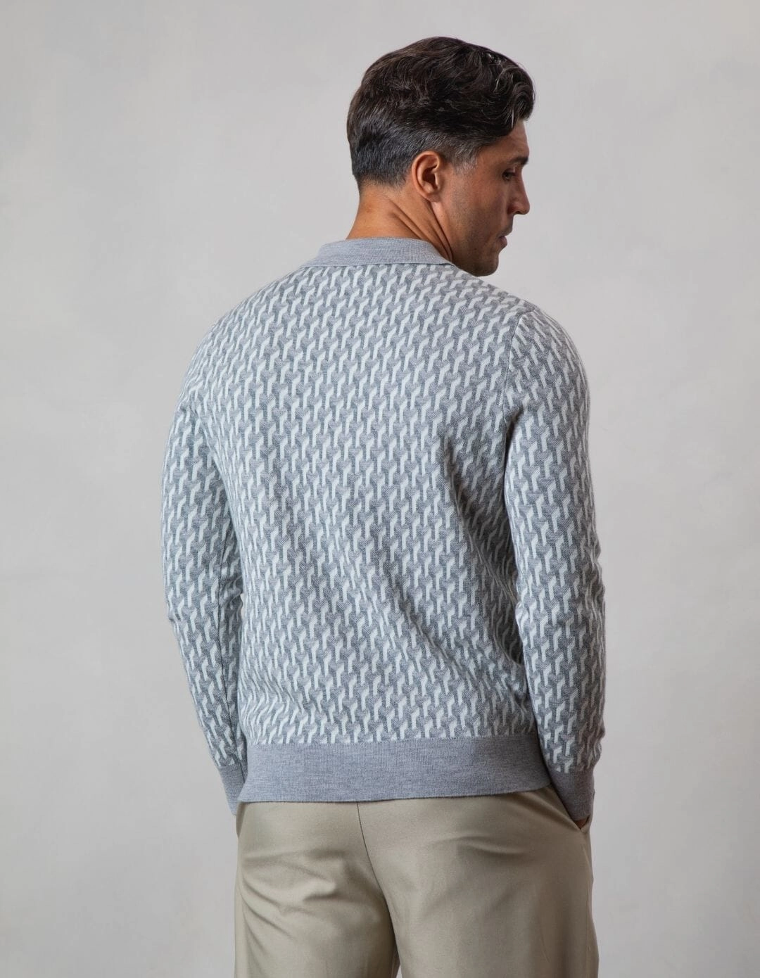 L/S Grey Illusion Knit Print Polo