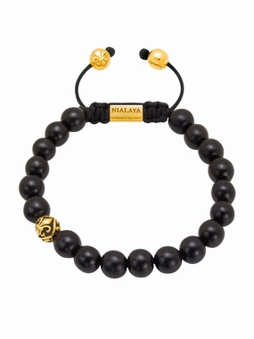 Men's Beaded Bracelet with Ebony and Indian Logo Ball