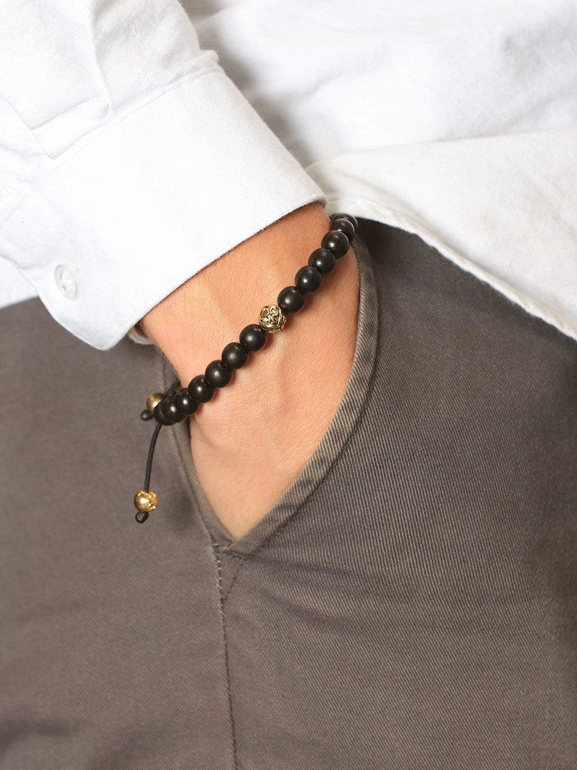 Men's Beaded Bracelet with Ebony and Indian Logo Ball