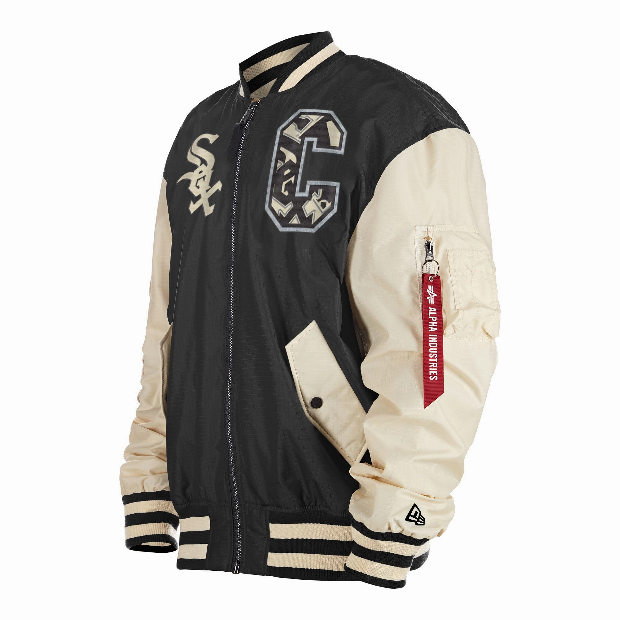Men's Chicago White Sox Alpha Industries X New Era Black/Off White L-2B Flight Jacket