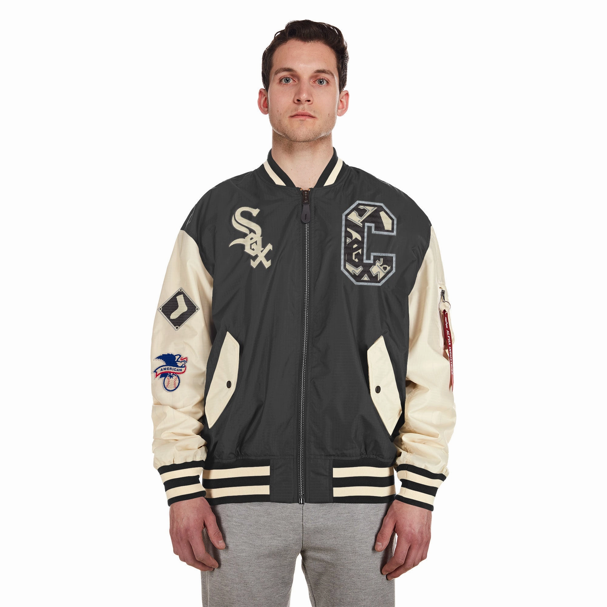 Men's Chicago White Sox Alpha Industries X New Era Black/Off White L-2B Flight Jacket