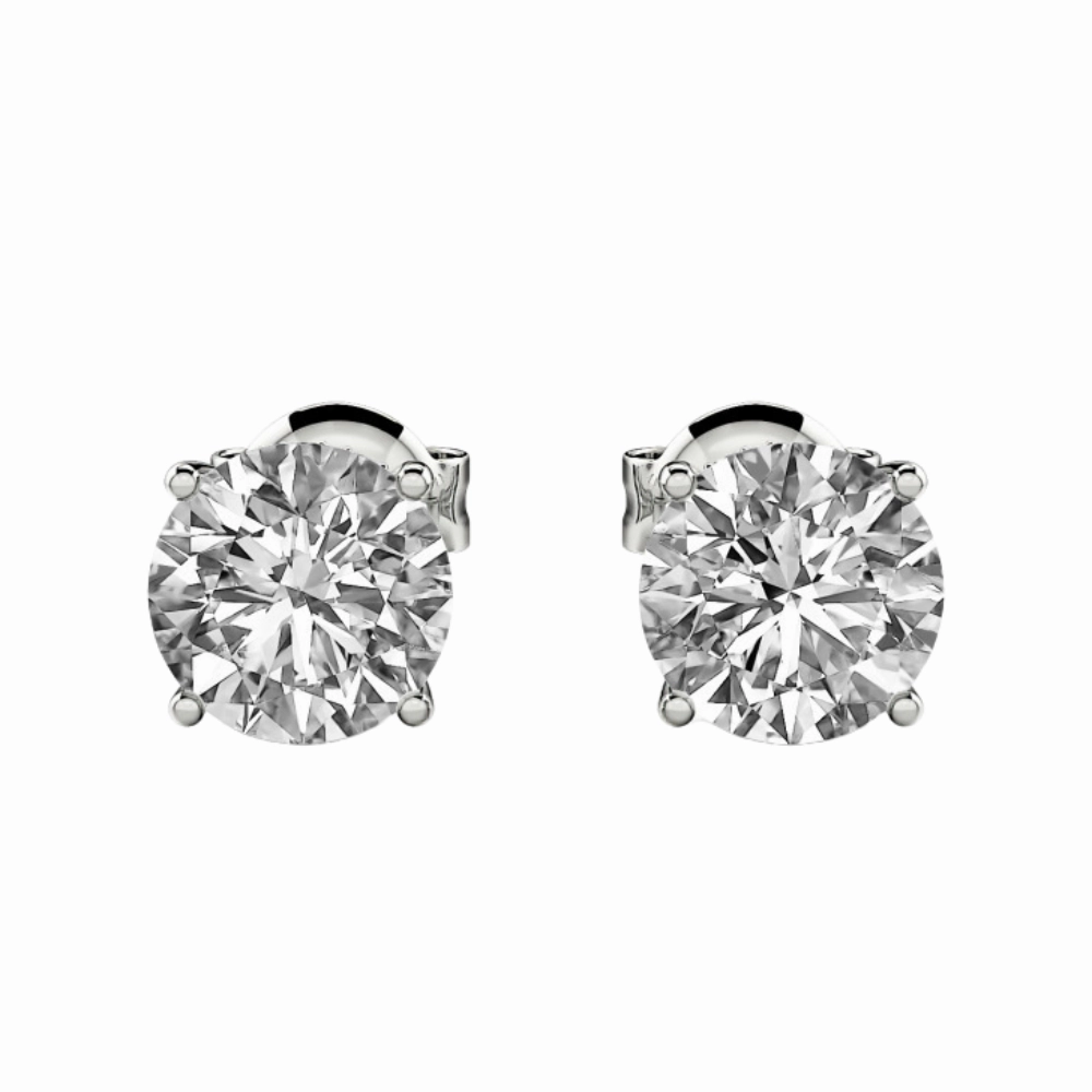 Men's Silver Classic Diamond Stud Earrings