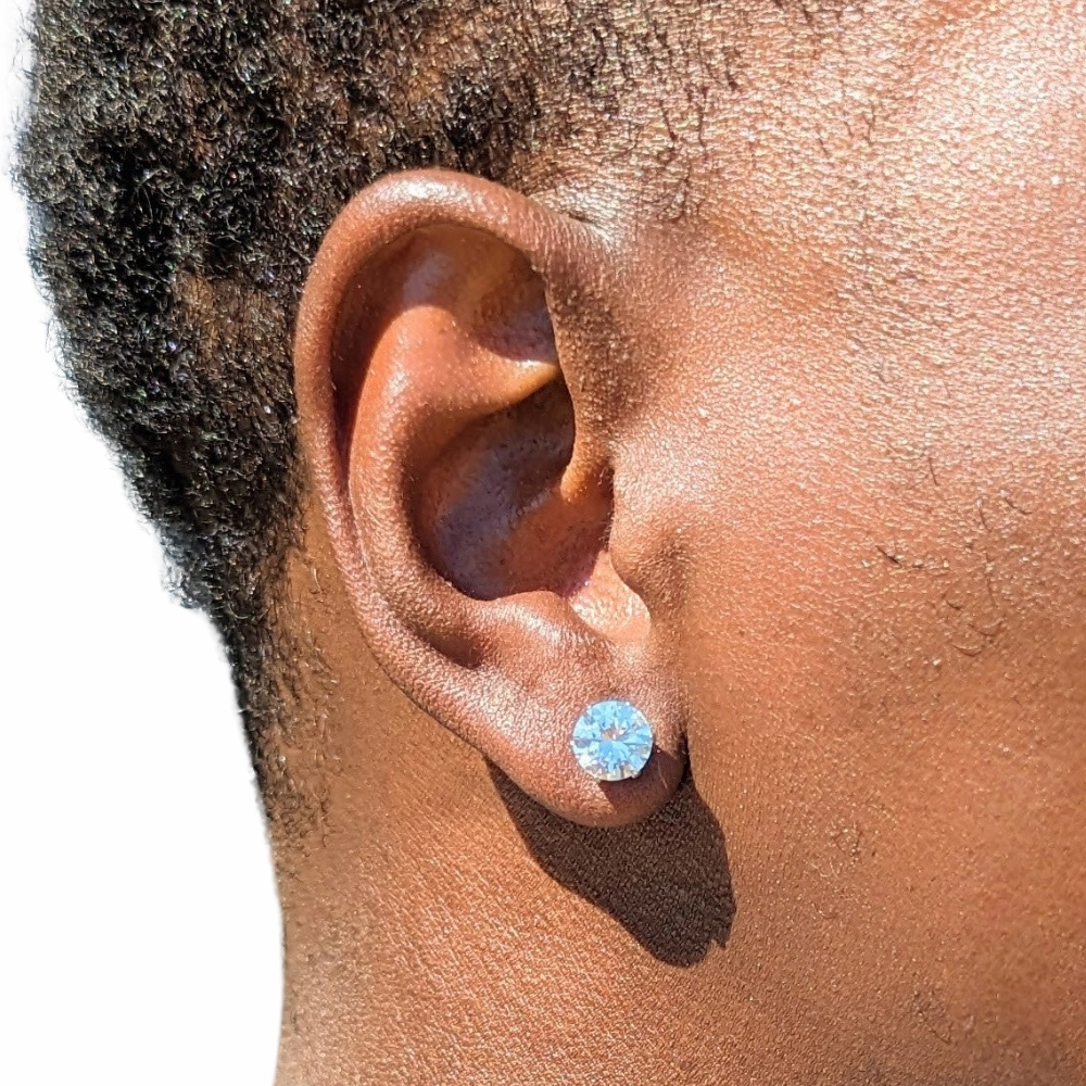 Men's Silver Classic Diamond Stud Earrings