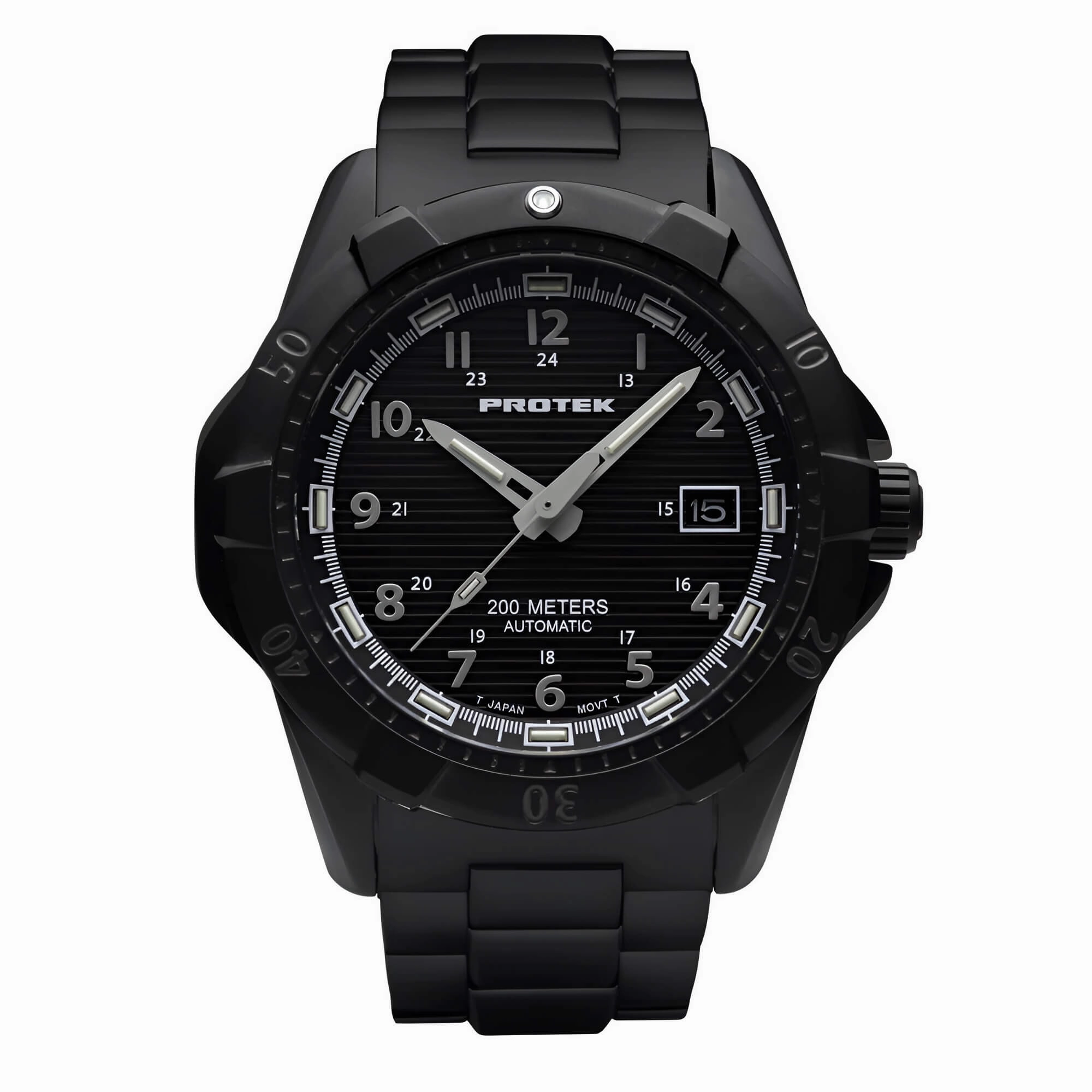 ProTek Men's Automatic Black Case Black Stainless Steel Bracelet Watch | 2202BR