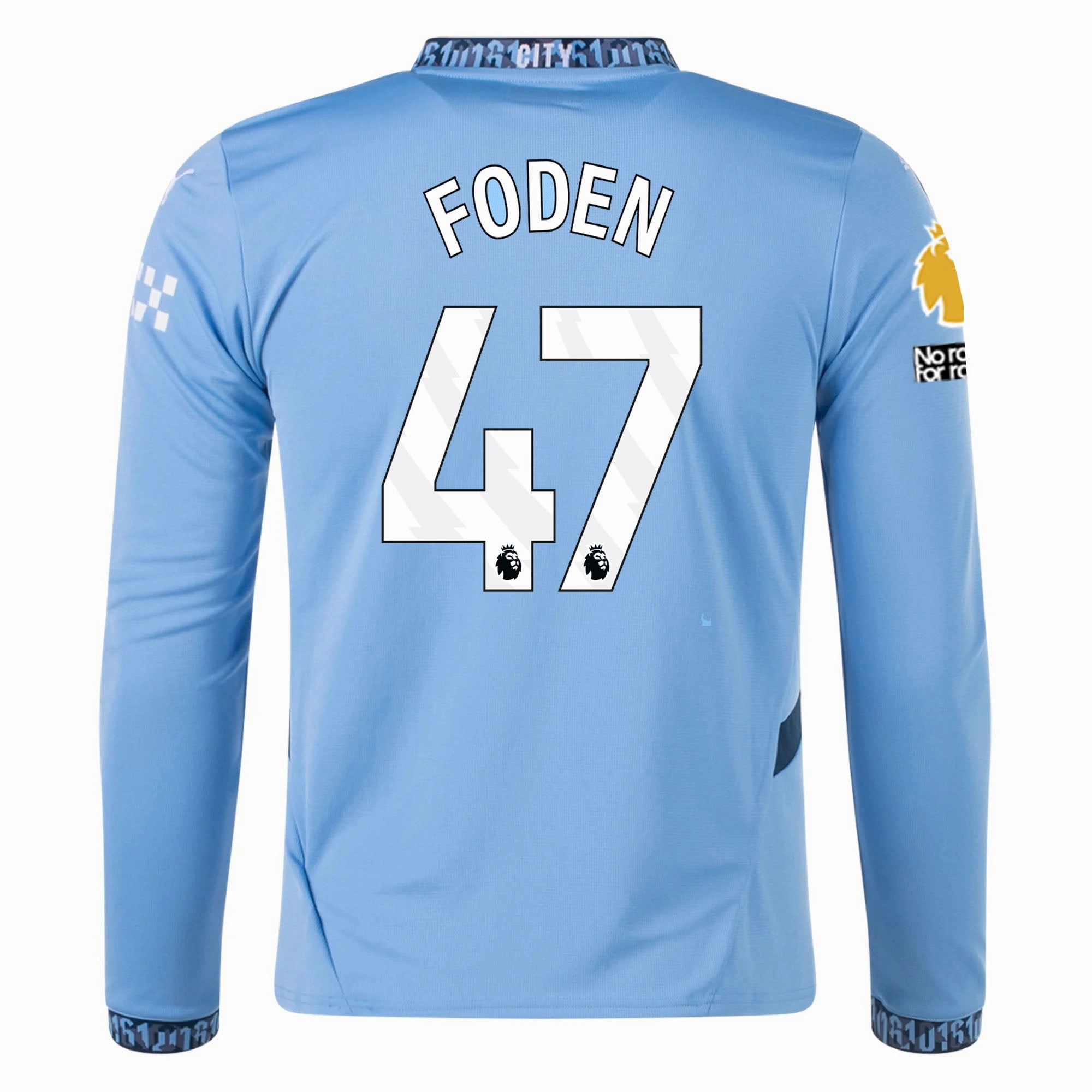 Puma Manchester City Phil Foden Home Long Sleeve Jersey w/ EPL   No Room For Racism Patch 24/25 (Team Light/Marine Blue)