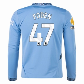 Puma Manchester City Phil Foden Home Long Sleeve Jersey w/ EPL   No Room For Racism Patch 24/25 (Team Light/Marine Blue)