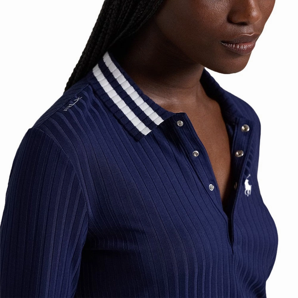 Ralph Lauren Drop Needle Rib Knit Golf Polo Refined Navy - FW24 Women
