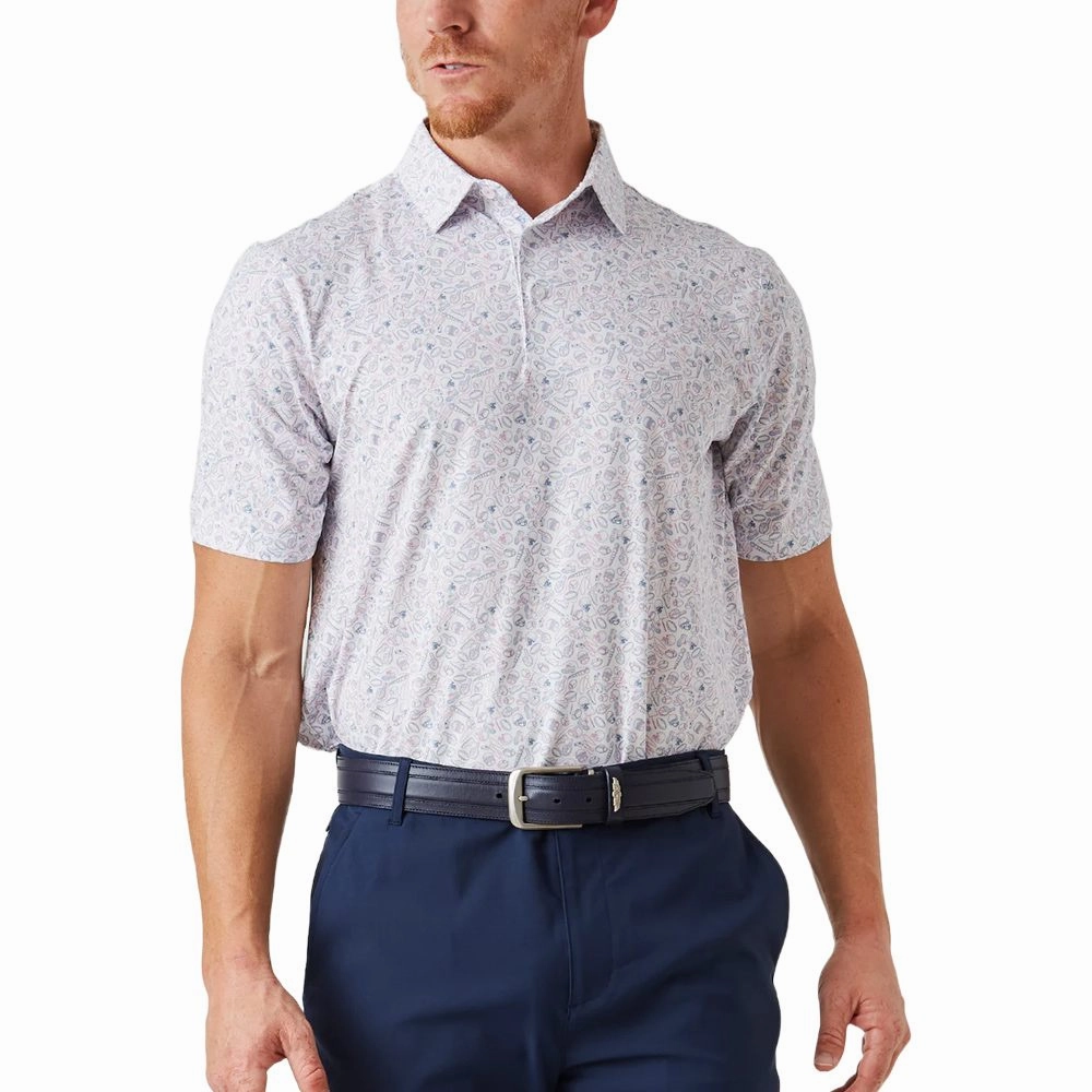 Straight Down Gridiron Golf Polo White - FW24 Men