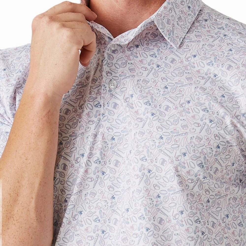 Straight Down Gridiron Golf Polo White - FW24 Men