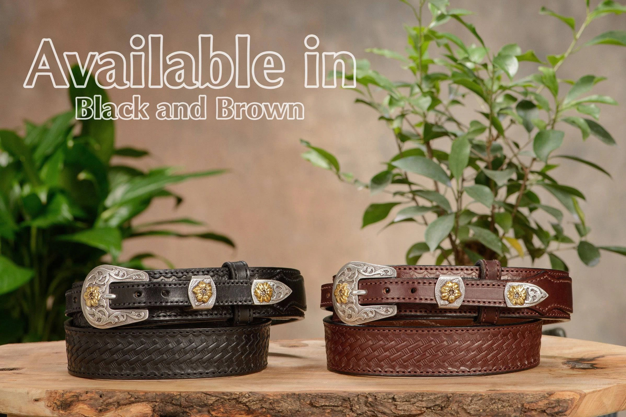 The Texan: Brown Stitched Basket Weave Western Ranger 1.50"