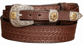 The Texan: Brown Stitched Basket Weave Western Ranger 1.50"