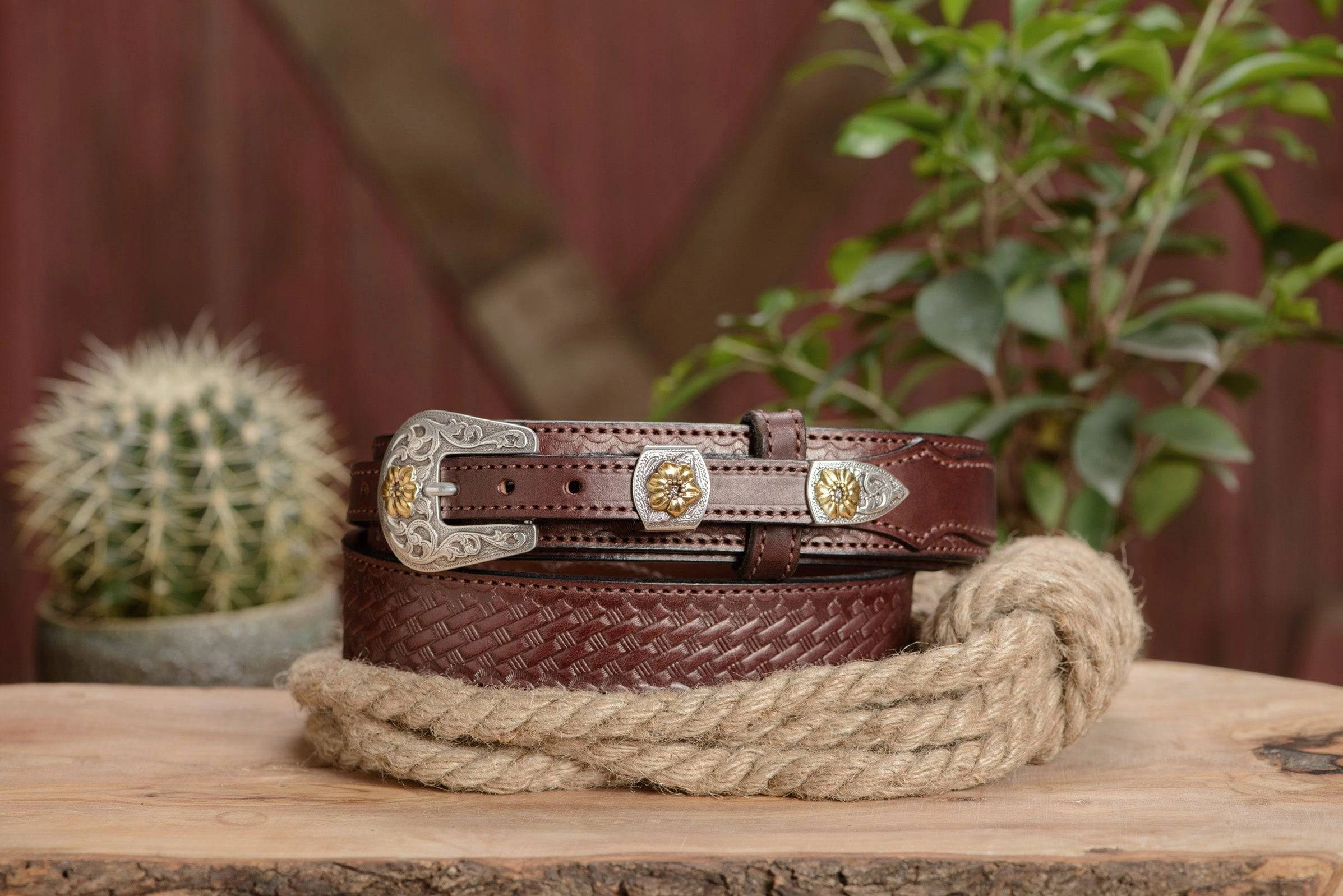 The Texan: Brown Stitched Basket Weave Western Ranger 1.50"