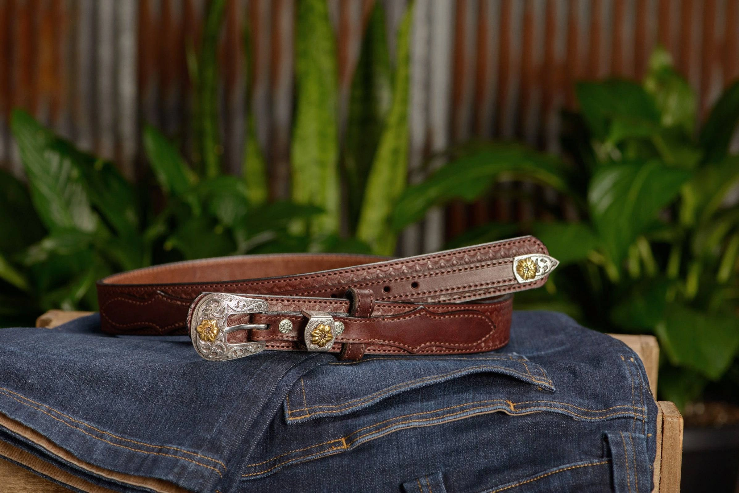 The Texan: Brown Stitched Basket Weave Western Ranger 1.50"