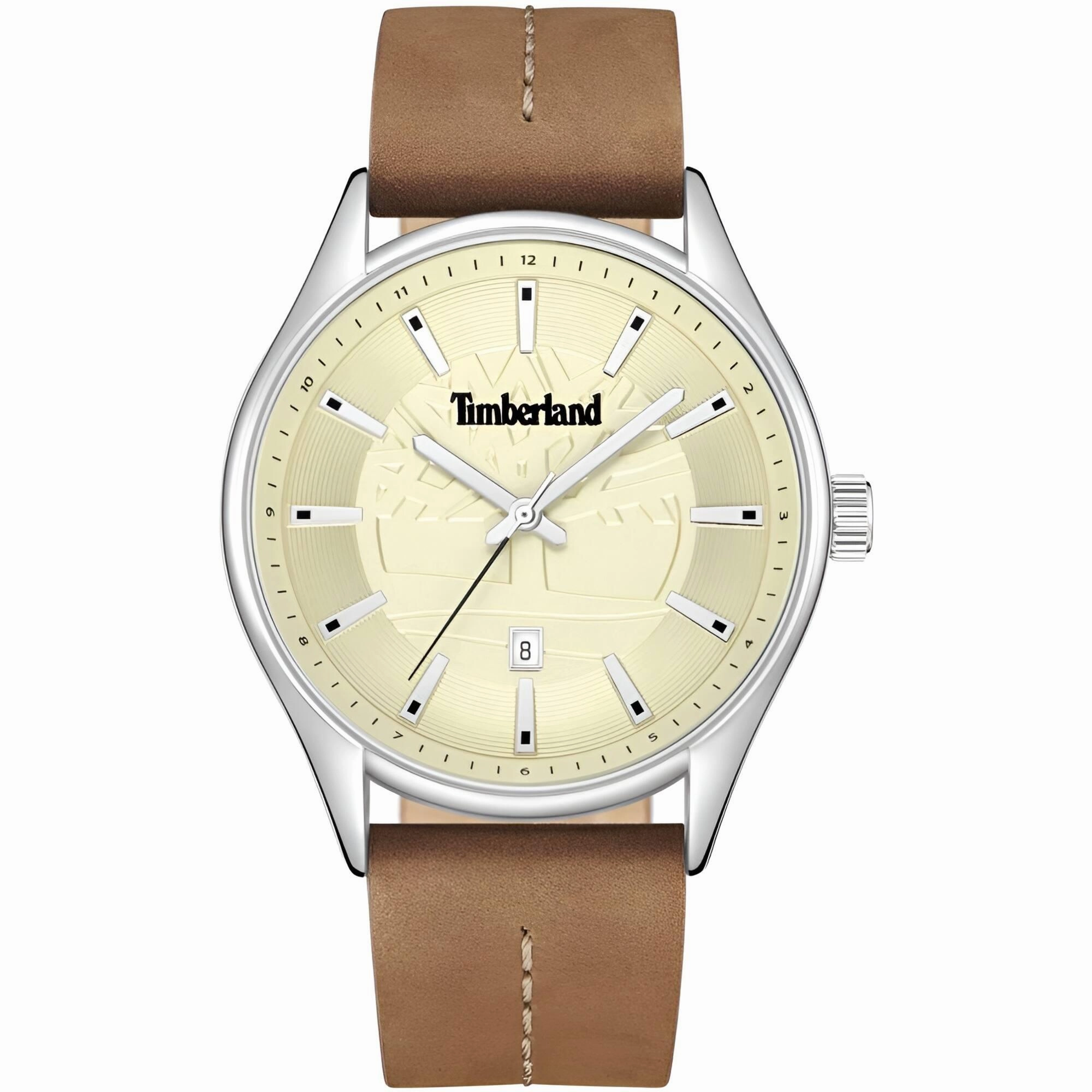 Timberland Men's Watch - Classic Beige Dial Tan Leather Strap Date | TDWGB9001003