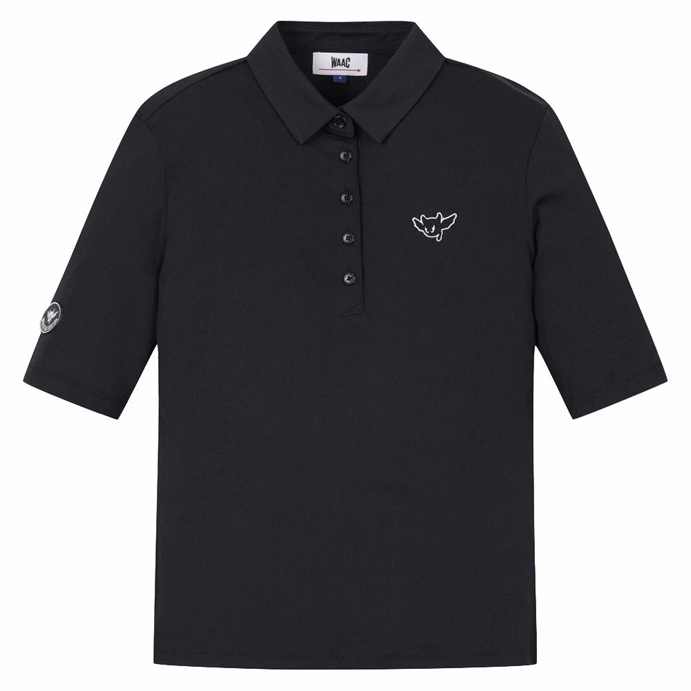 WAAC Athletic Ribbed Slim Golf Polo Black - SS24 Women
