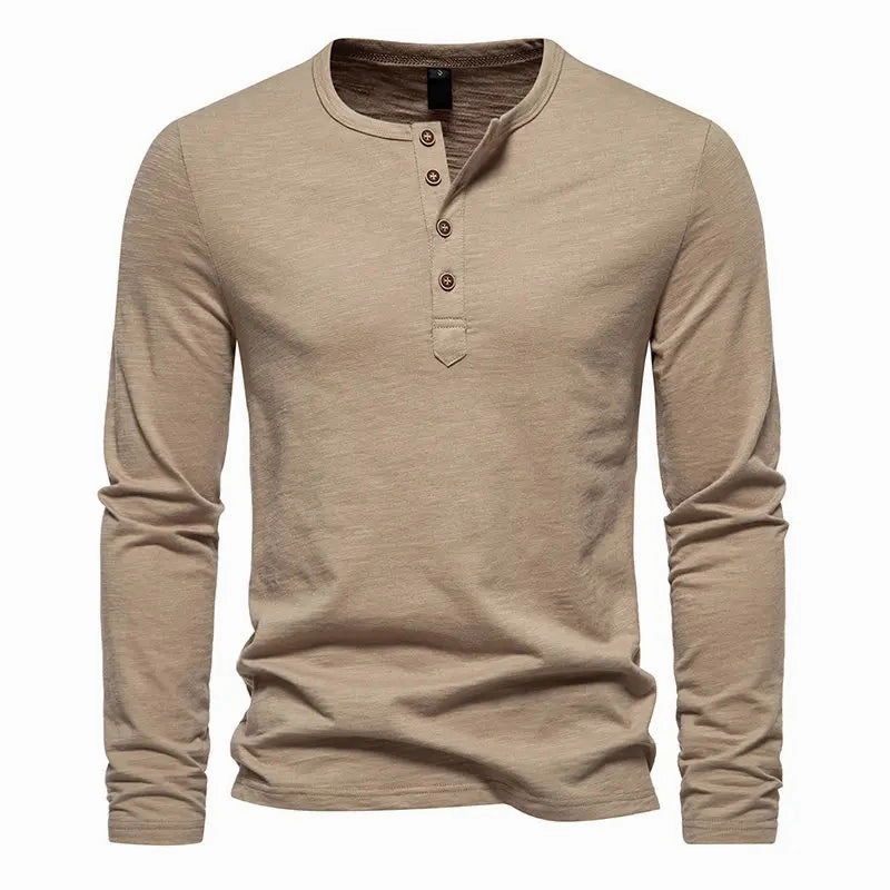 West Louis™ Long Sleeved Henley Collar T-shirts