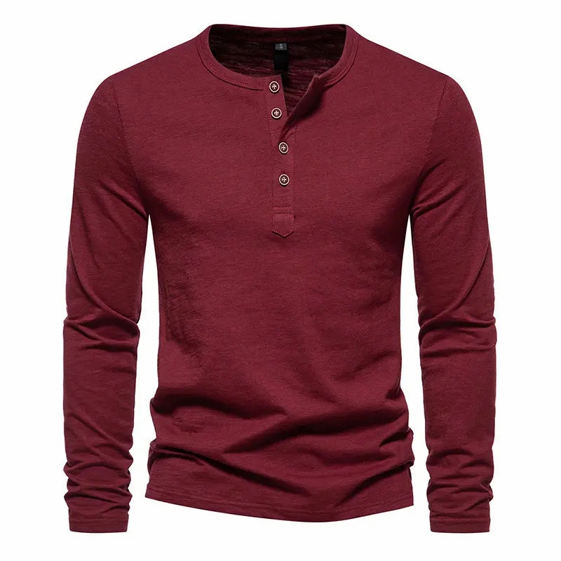 West Louis™ Long Sleeved Henley Collar T-shirts
