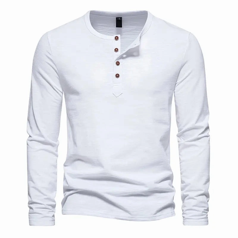 West Louis™ Long Sleeved Henley Collar T-shirts