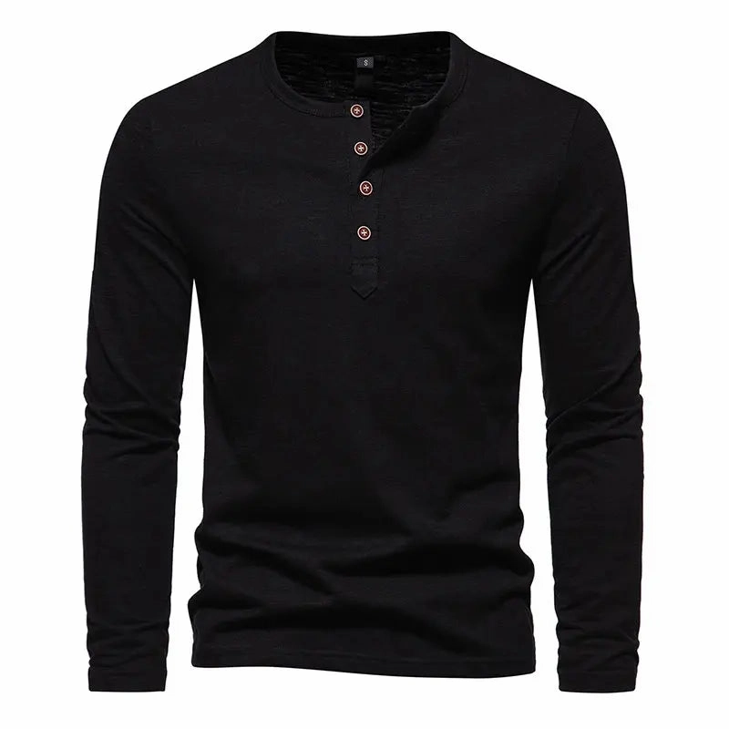 West Louis™ Long Sleeved Henley Collar T-shirts