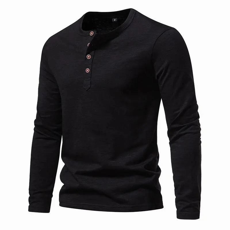 West Louis™ Long Sleeved Henley Collar T-shirts