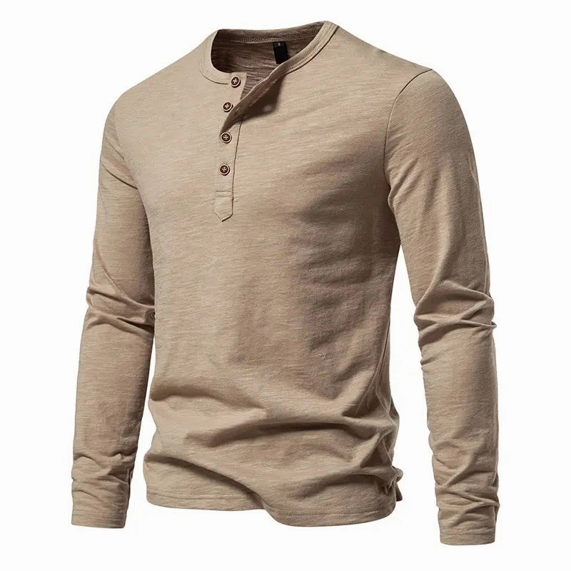 West Louis™ Long Sleeved Henley Collar T-shirts