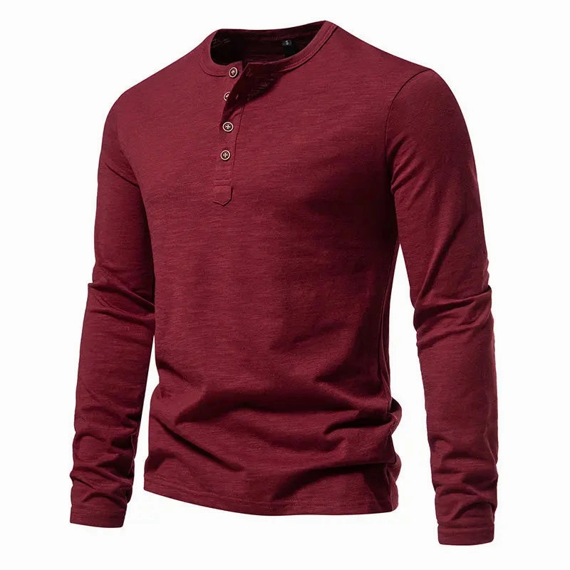 West Louis™ Long Sleeved Henley Collar T-shirts