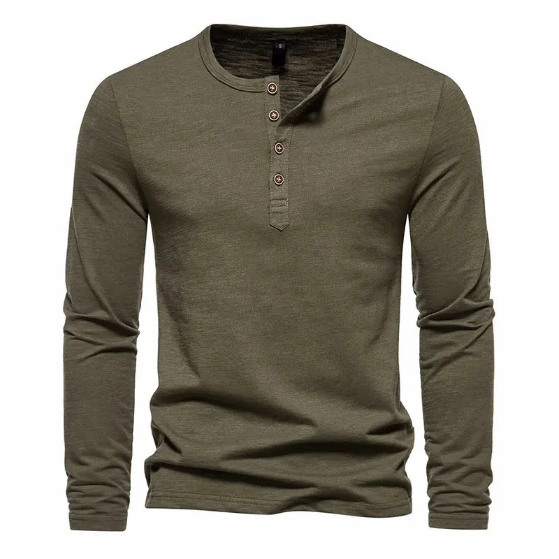 West Louis™ Long Sleeved Henley Collar T-shirts